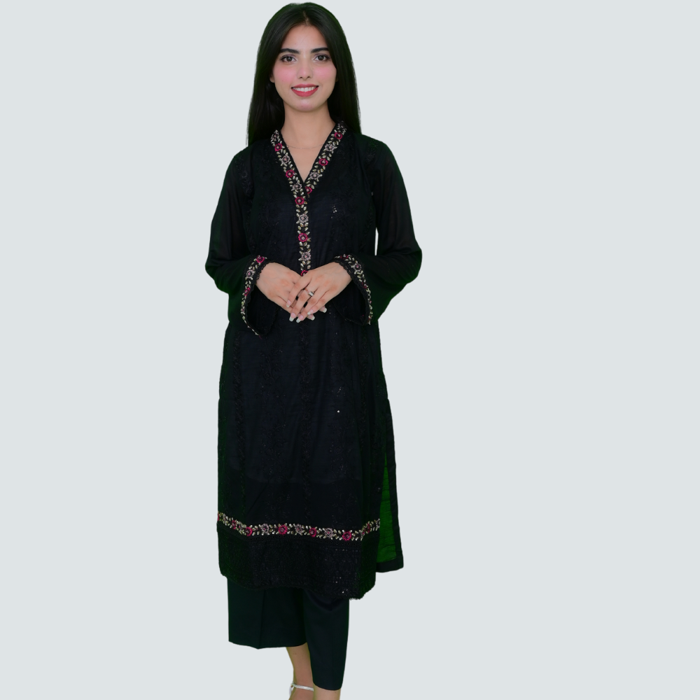 AL Umar Women's Black Embroidered Suit